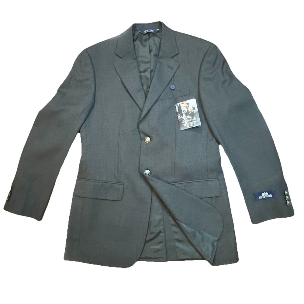 NWT Stafford Ease Wool Blend Suit Blazer Jacket Size:36R Charcoal Gray Vent